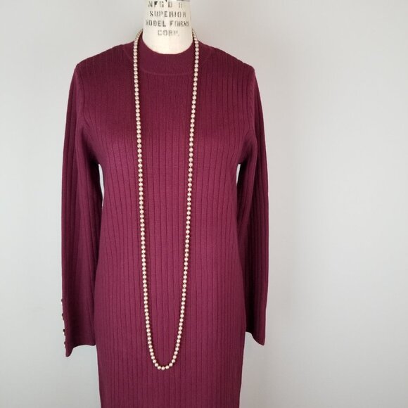 Apricot Burgundy Wine Long Sleeve Knit Sweater Midi Dress Size 10 NEW w/Tags - Picture 2 of 10